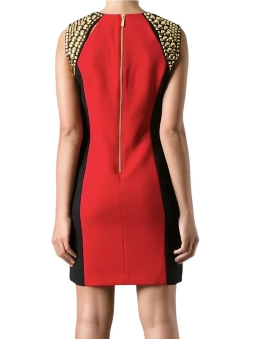 Michael Kors Gold Studded Shoulder Red Black Cocktail Dress Size 14